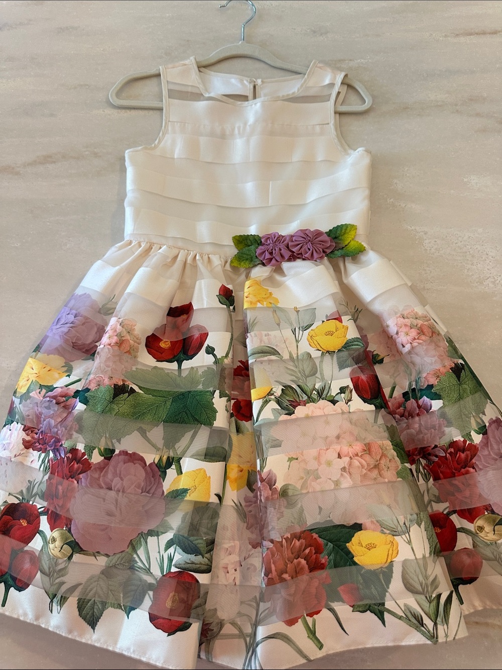 Girls Pippa & Julie Ivory Floral Organza Party Dress. Worn once